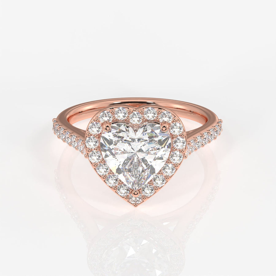 Heart Cut Moissanite Diamond Halo Engagement Sterling Silver Ring