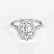 Oval Cut Moissanite Diamond Halo Engagement Sterling Silver Ring