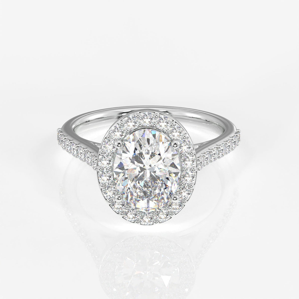 Oval Cut Moissanite Diamond Halo Engagement Sterling Silver Ring