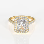 Radiant Cut Moissanite Diamond Halo Engagement Sterling Silver Ring