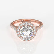 Round Cut Moissanite Diamond Halo Engagement Sterling Silver Ring