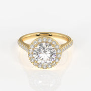 Round Cut Moissanite Diamond Halo Engagement Sterling Silver Ring