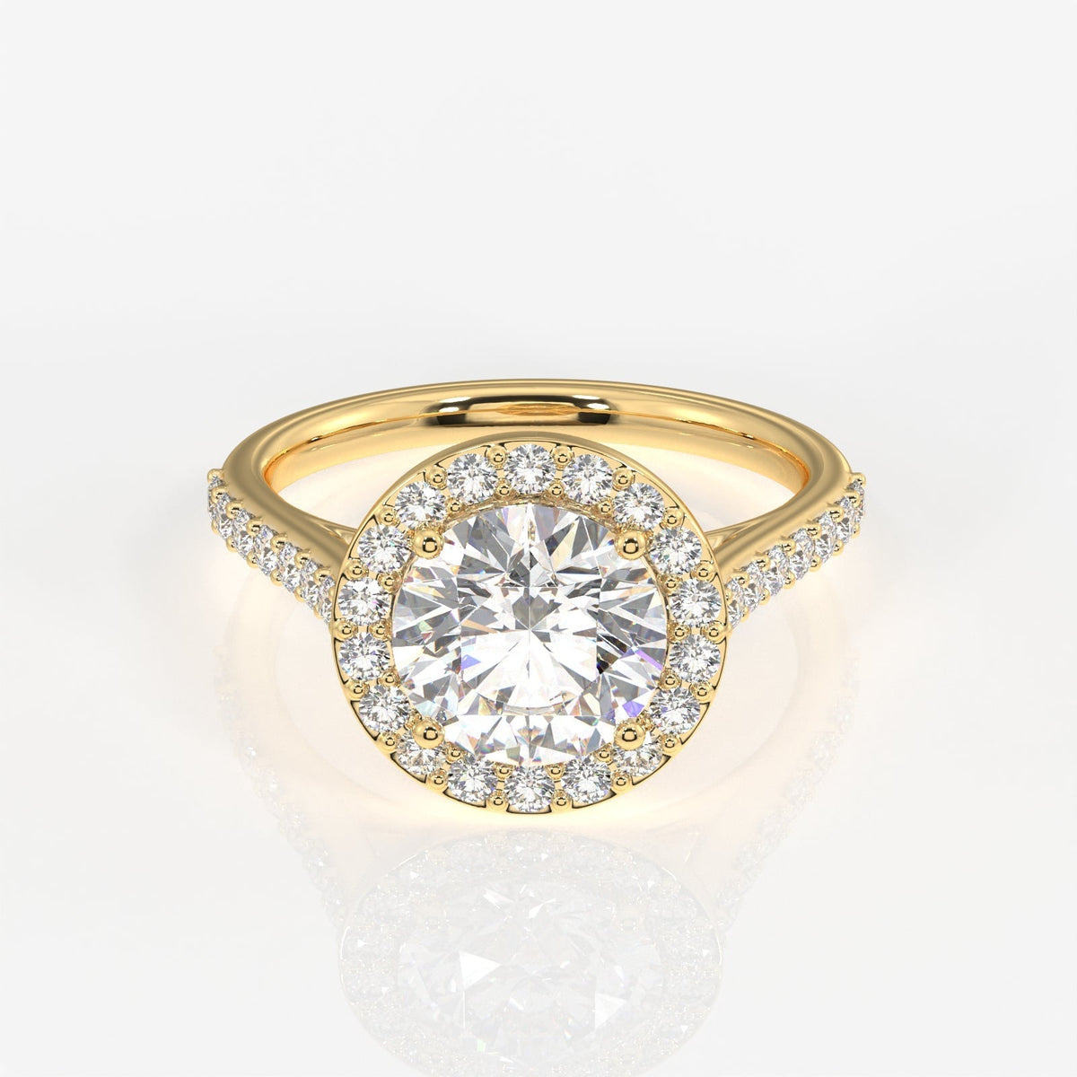 Round Cut Moissanite Diamond Halo Engagement Sterling Silver Ring