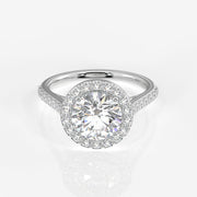Round Cut Moissanite Diamond Halo Engagement Sterling Silver Ring