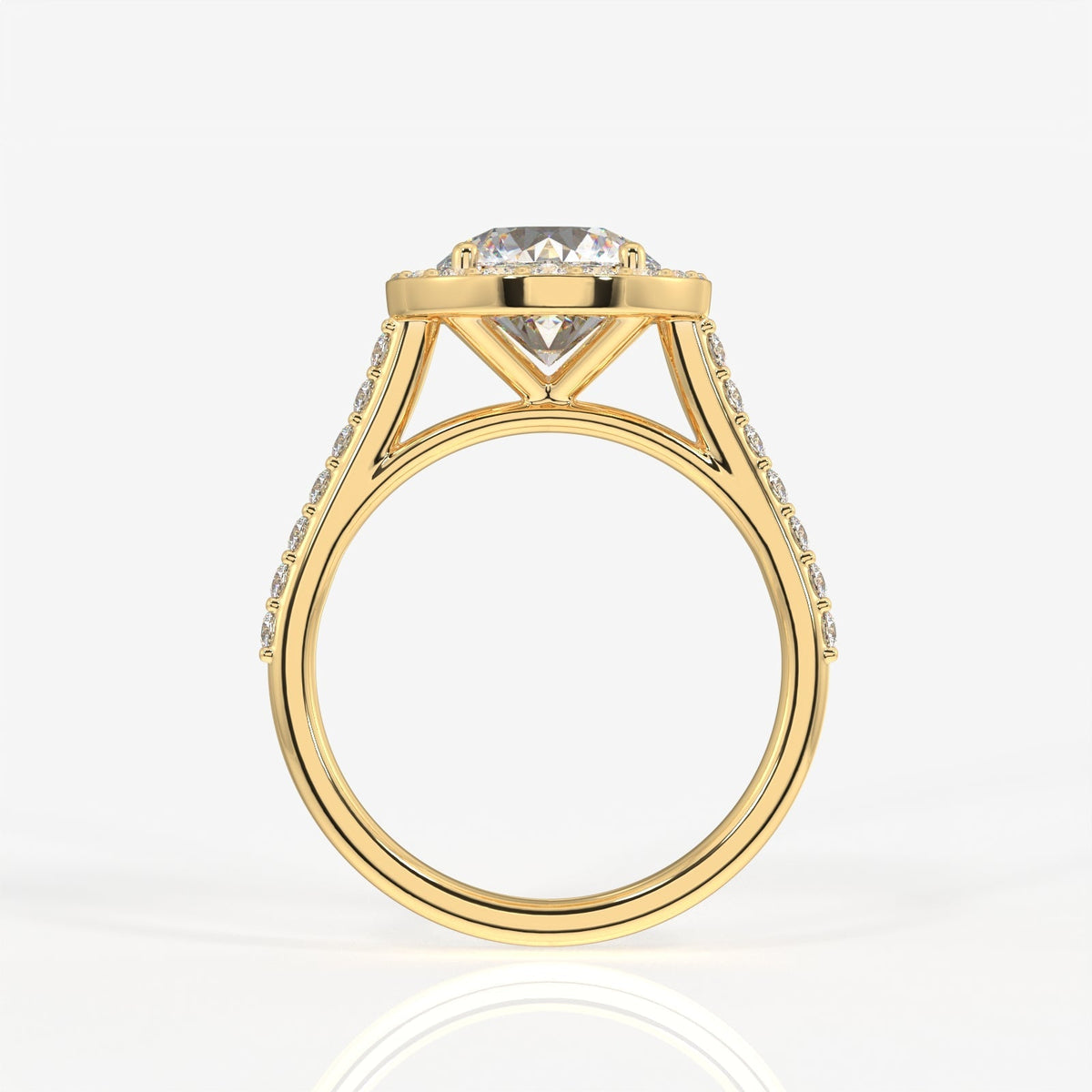 Round Cut Moissanite Diamond Halo Engagement Sterling Silver Ring