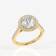 Round Cut Moissanite Diamond Halo Engagement Sterling Silver Ring