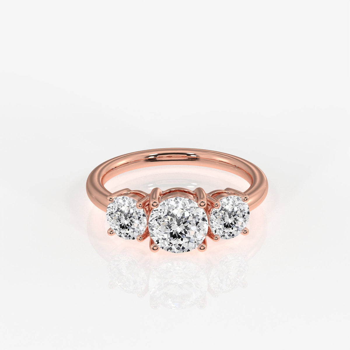 Portuguese Cut Moissanite Diamond Trilogy Sterling Silver Ring