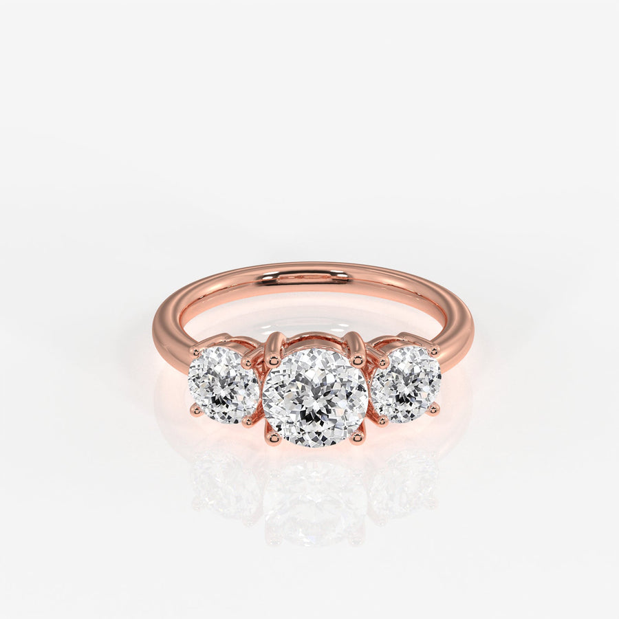 Portuguese Cut Moissanite Diamond Trilogy Sterling Silver Ring