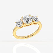 Portuguese Cut Moissanite Diamond Trilogy Sterling Silver Ring