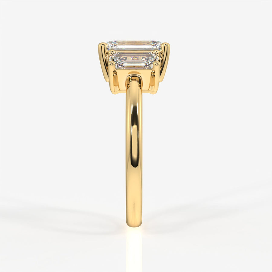 Emerald Cut Moissanite Diamond Trilogy Sterling Silver Ring