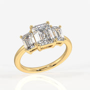 Emerald Cut Moissanite Diamond Trilogy Sterling Silver Ring