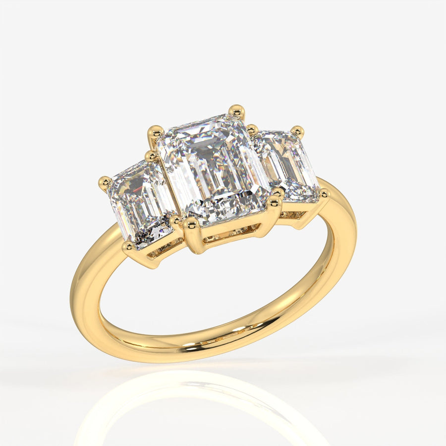 Emerald Cut Moissanite Diamond Trilogy Sterling Silver Ring