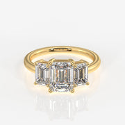 Emerald Cut Moissanite Diamond Trilogy Sterling Silver Ring