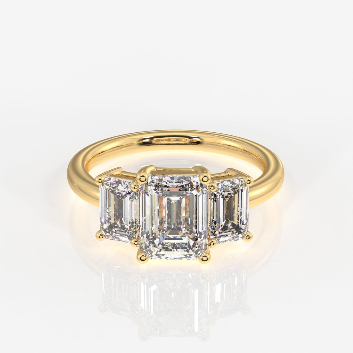 Emerald Cut Moissanite Diamond Trilogy Sterling Silver Ring