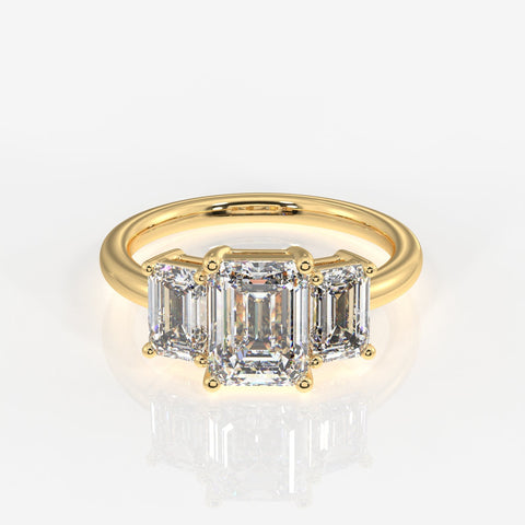 Emerald Cut Moissanite Diamond Trilogy Sterling Silver Ring