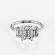 Emerald Cut Moissanite Diamond Trilogy Sterling Silver Ring
