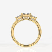 Emerald Cut Moissanite Diamond Trilogy Sterling Silver Ring