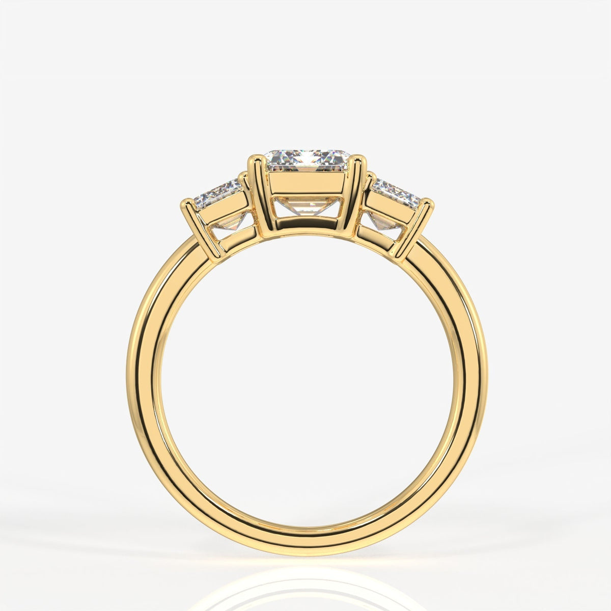 Emerald Cut Moissanite Diamond Trilogy Sterling Silver Ring