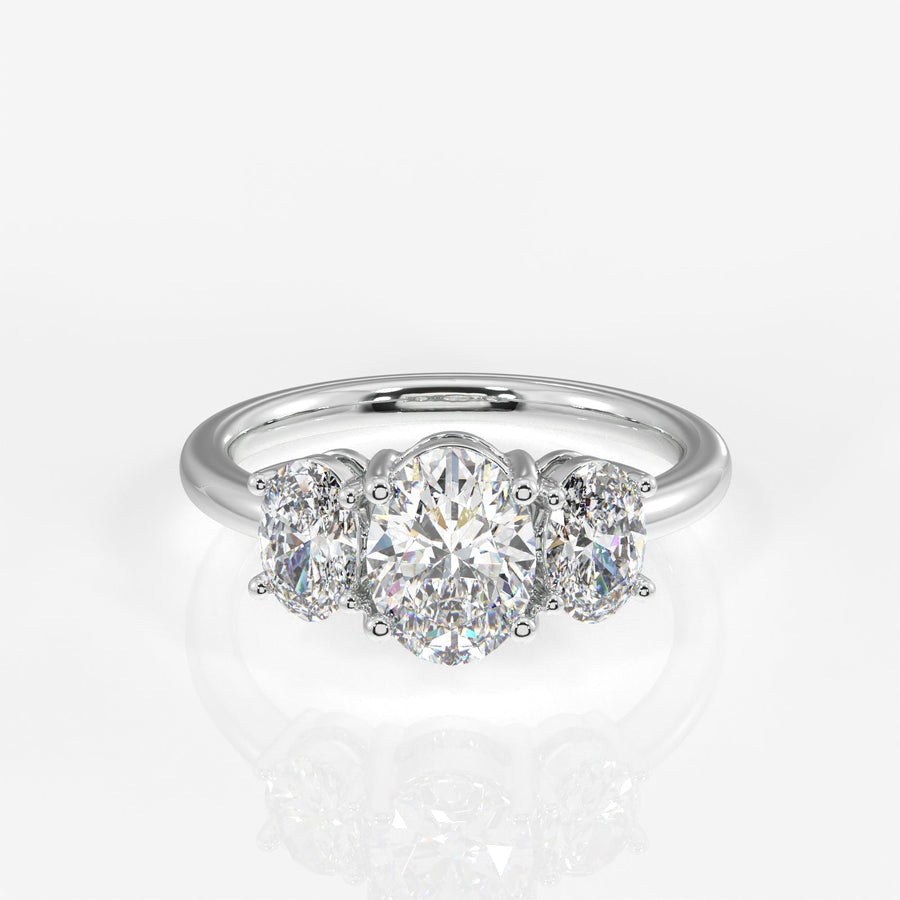 Oval Cut Moissanite Diamond Trilogy Sterling Silver Ring