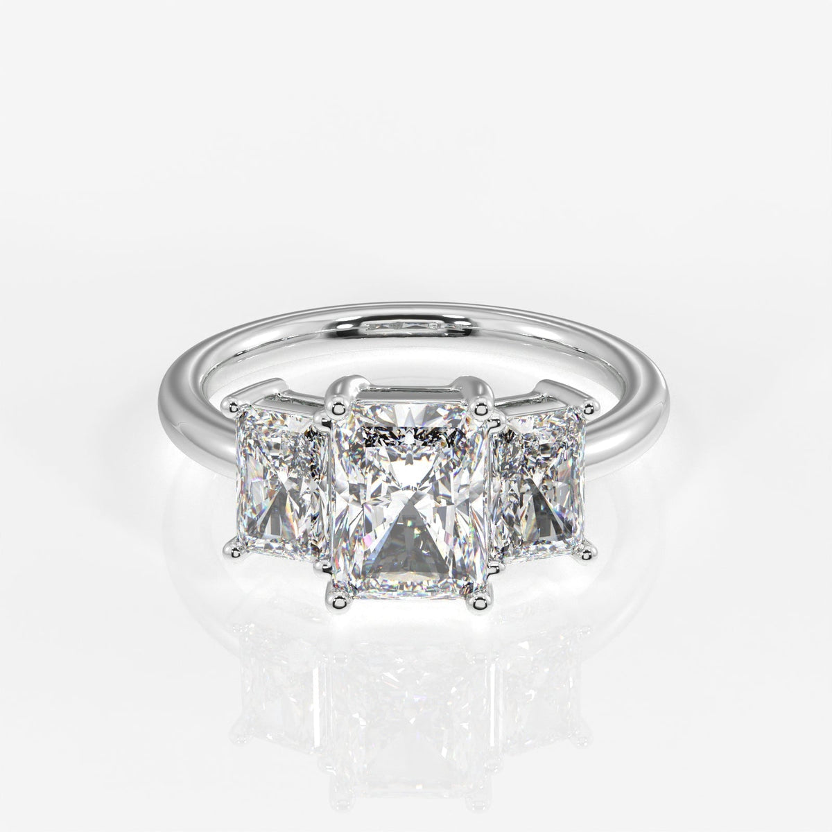 Radiant Cut Moissanite Diamond Trilogy Sterling Silver Ring