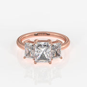Radiant Cut Moissanite Diamond Trilogy Sterling Silver Ring