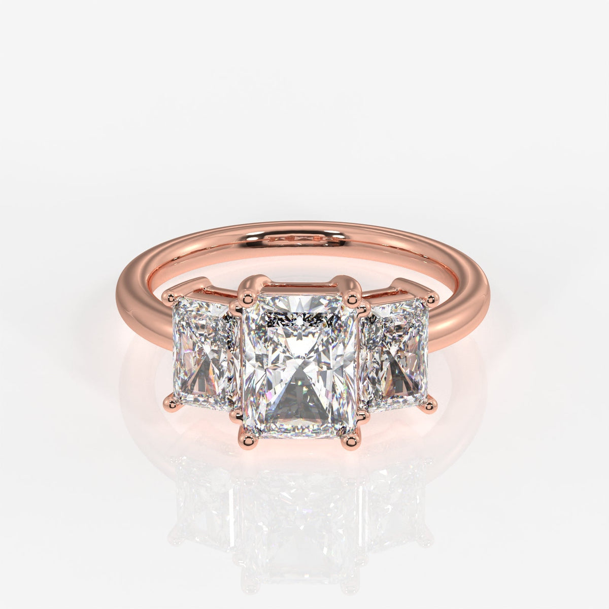 Radiant Cut Moissanite Diamond Trilogy Sterling Silver Ring