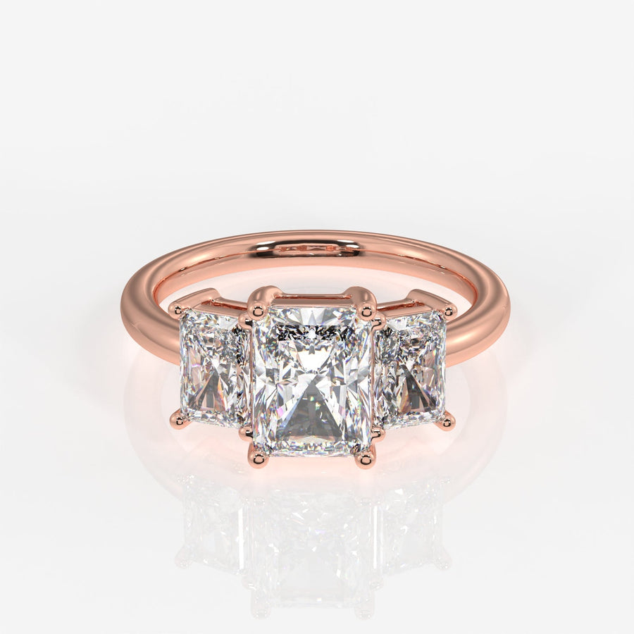 Radiant Cut Moissanite Diamond Trilogy Sterling Silver Ring