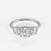 Round Cut Moissanite Diamond Trilogy Sterling Silver Ring