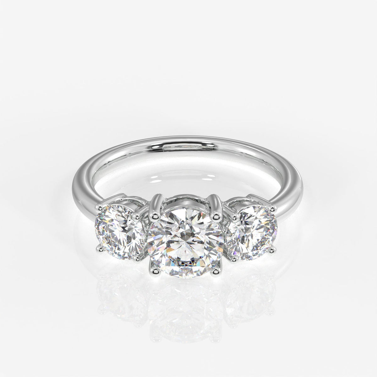 Round Cut Moissanite Diamond Trilogy Sterling Silver Ring