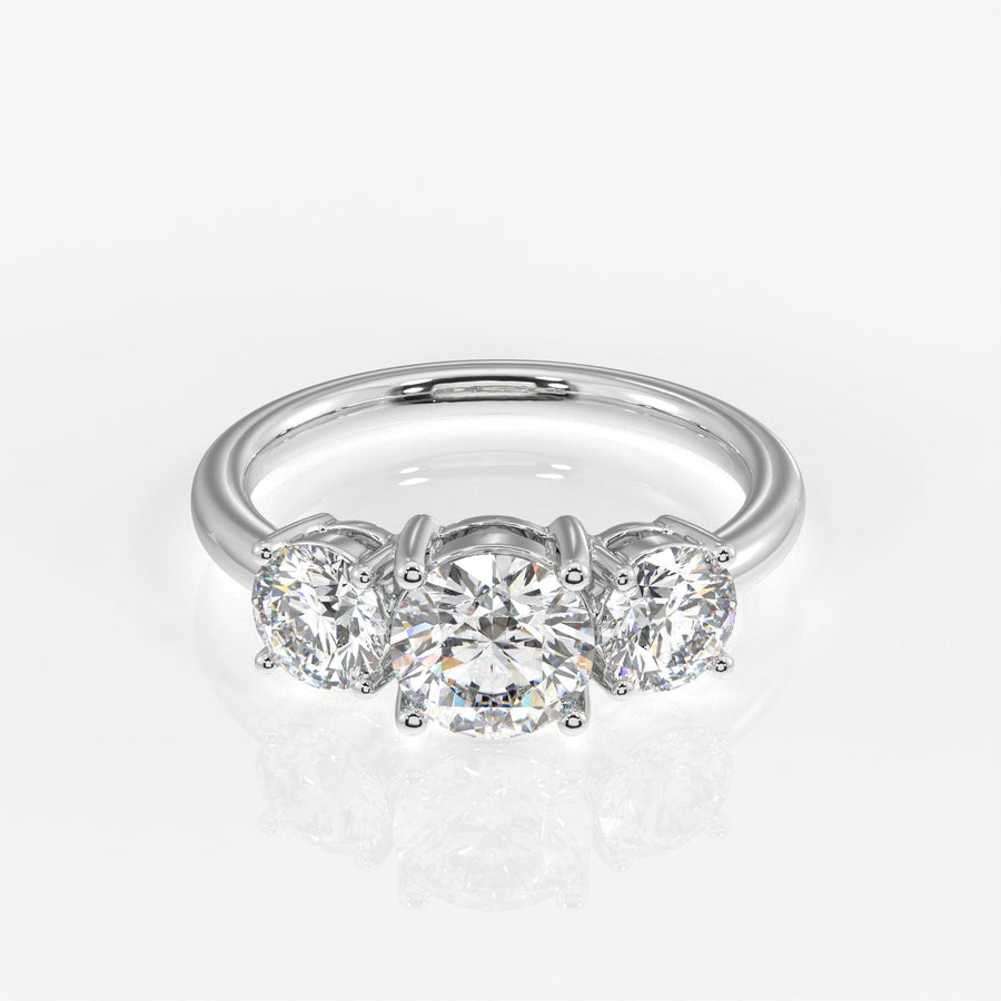 Round Cut Moissanite Diamond Trilogy Sterling Silver Ring