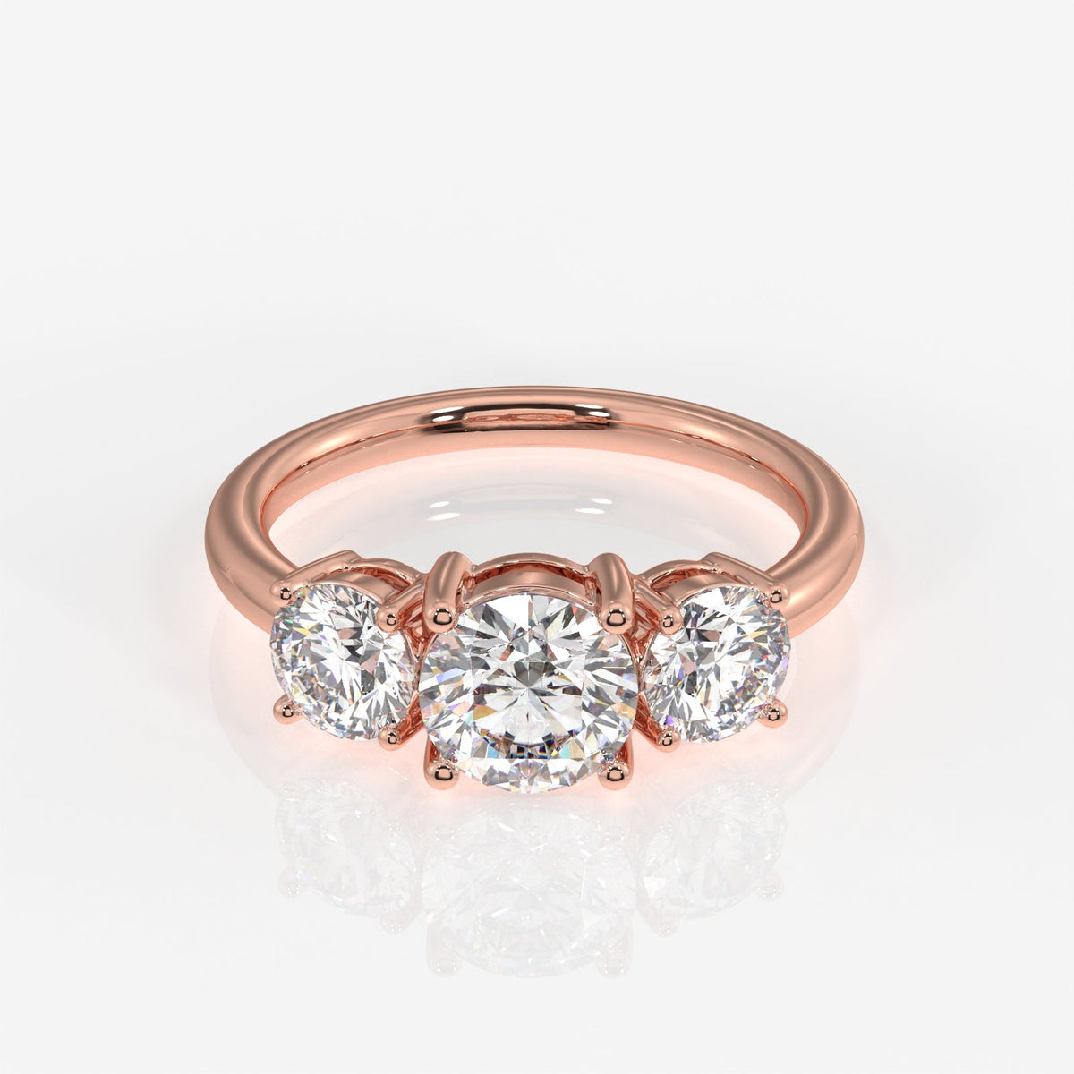 Round Cut Moissanite Diamond Trilogy Sterling Silver Ring