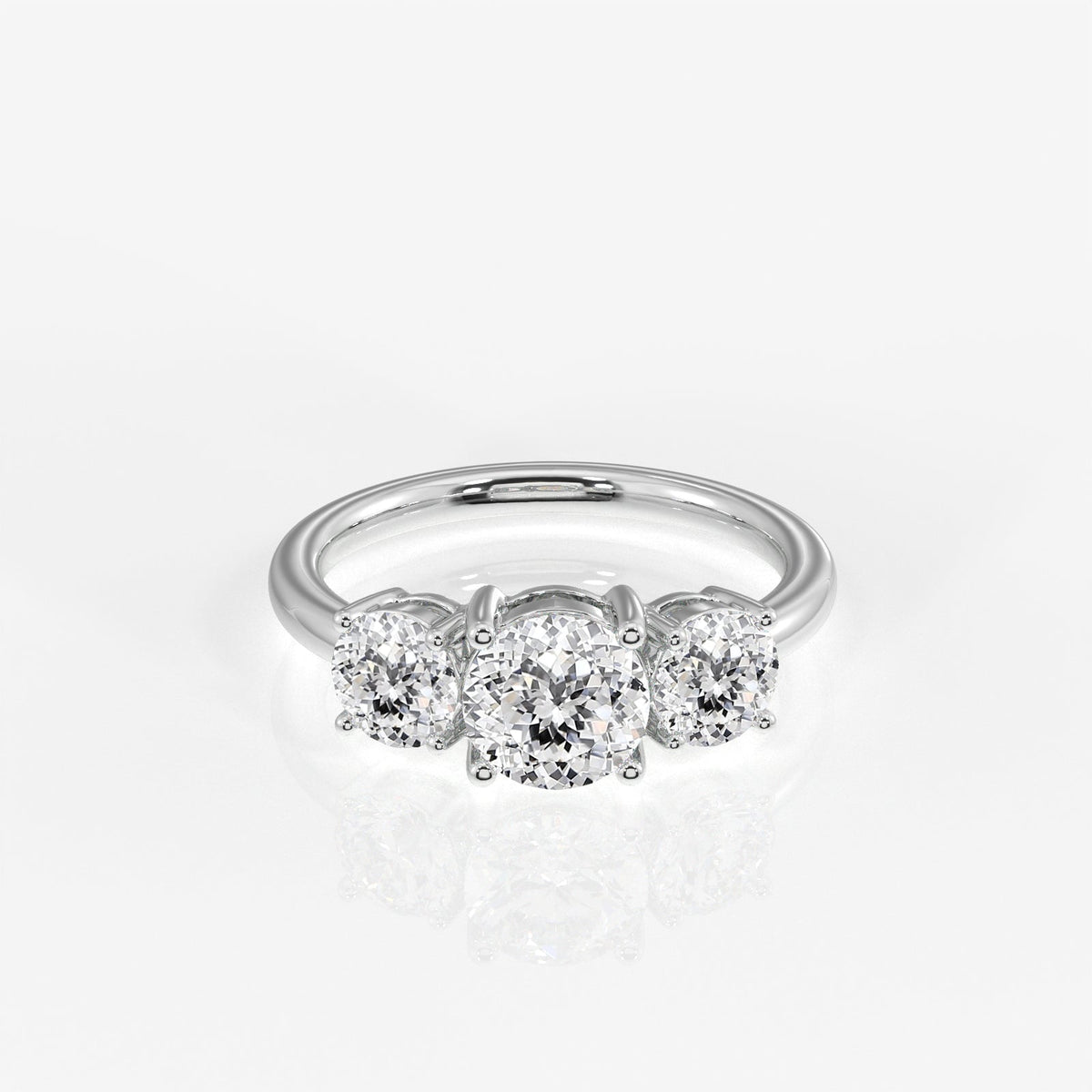 Portuguese Cut Moissanite Diamond Trilogy Sterling Silver Ring