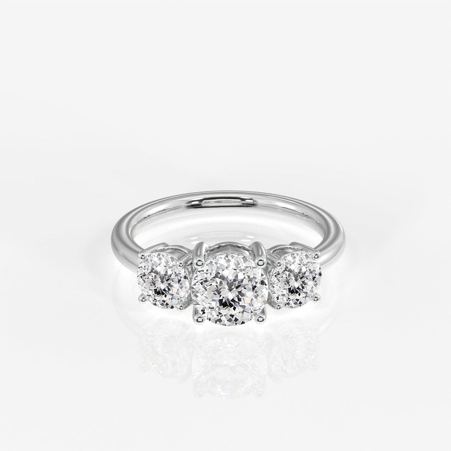 Portuguese Cut Moissanite Diamond Trilogy Sterling Silver Ring