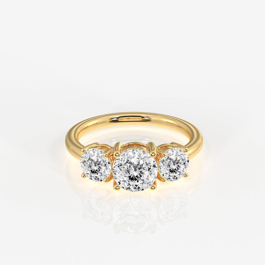 Portuguese Cut Moissanite Diamond Trilogy Sterling Silver Ring