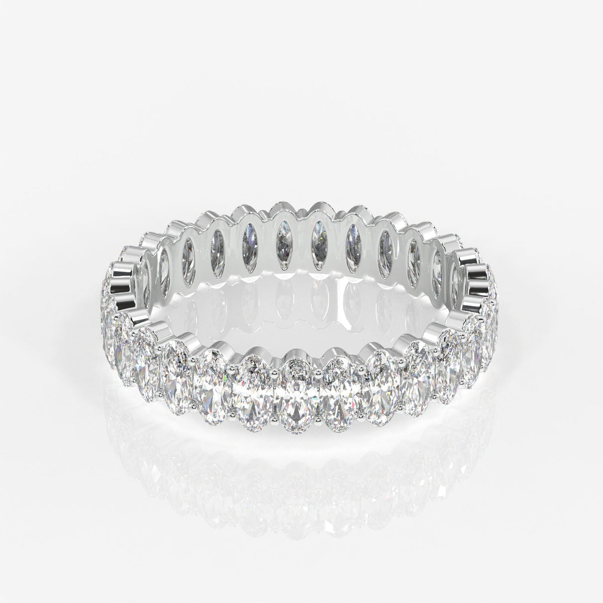 Oval Cut Moissanite Diamond Eternity Sterling Silver Band Ring