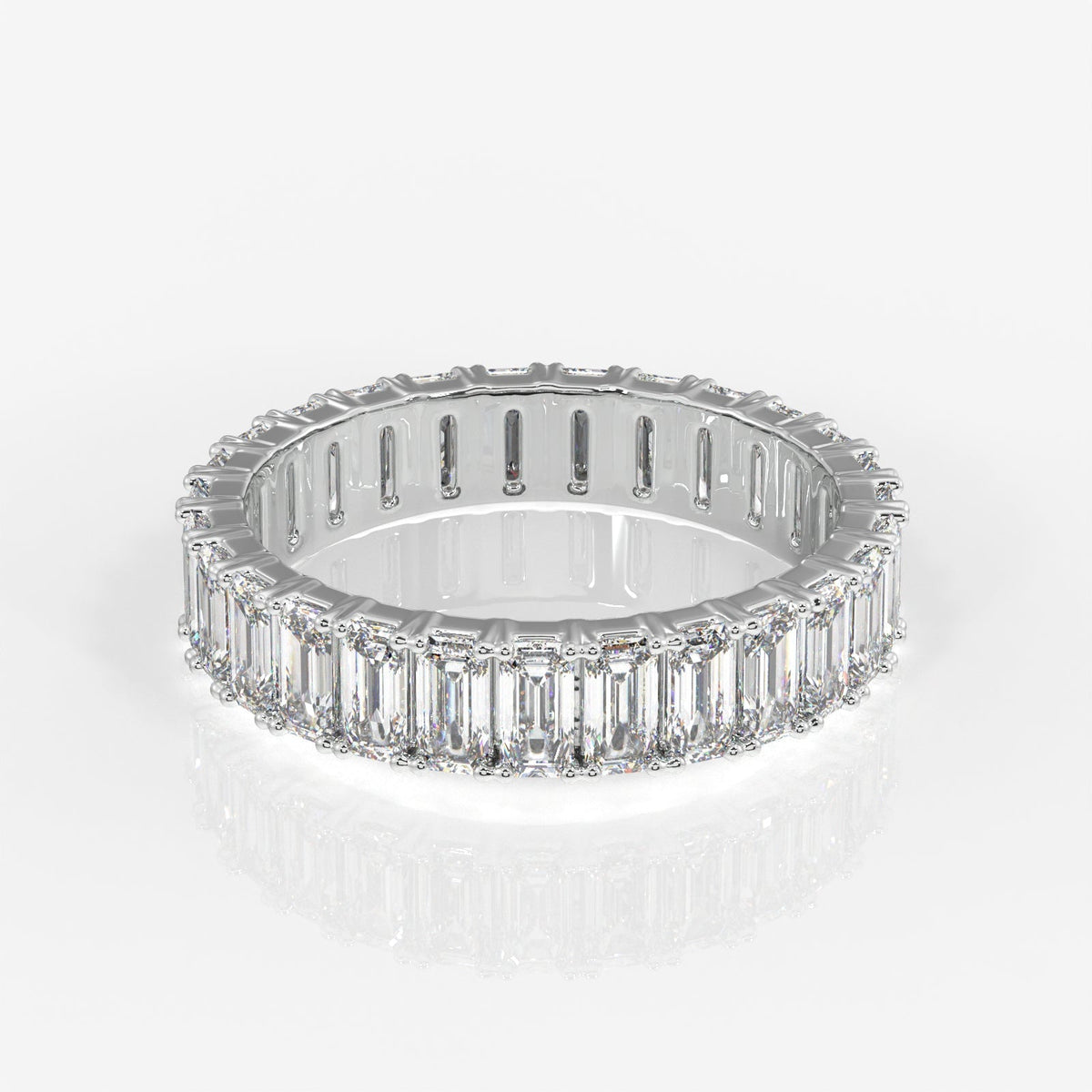 Emerald Cut Moissanite Diamond Eternity Sterling Silver Band Ring