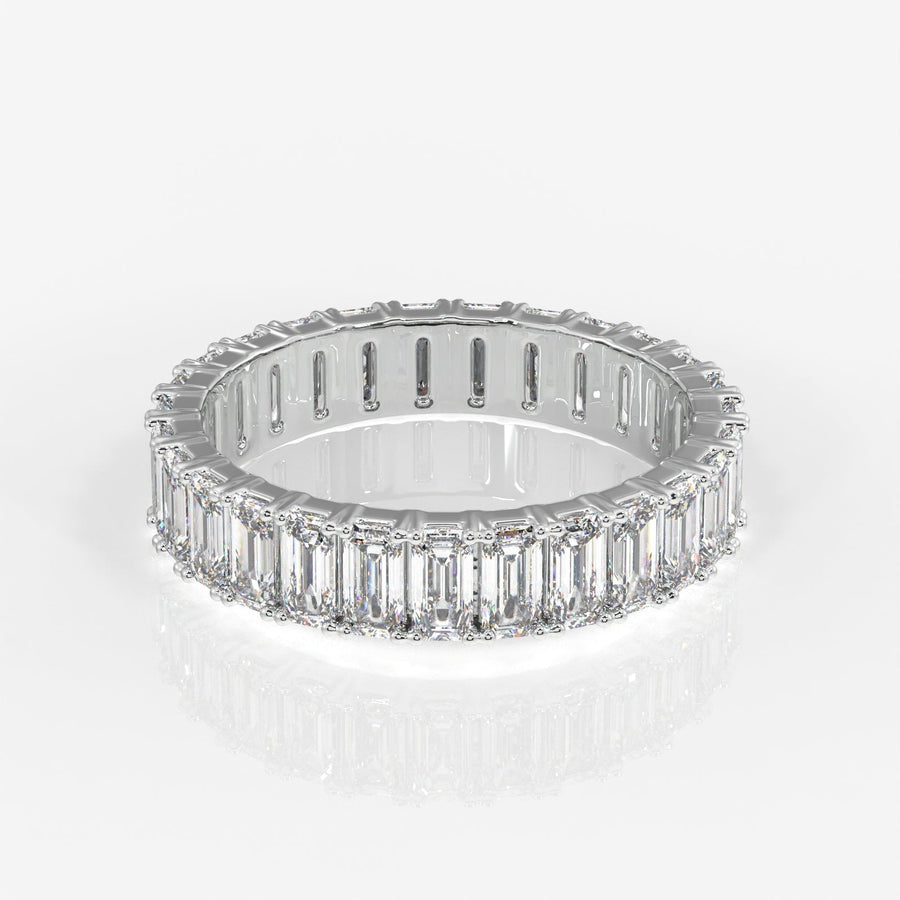 Emerald Cut Moissanite Diamond Eternity Sterling Silver Band Ring