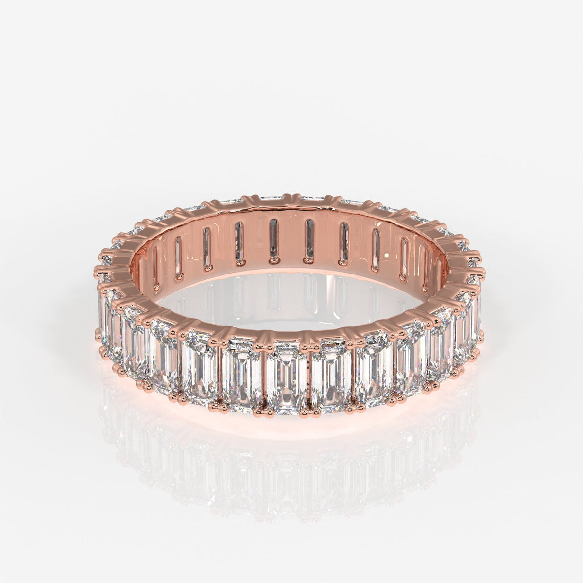 Emerald Cut Moissanite Diamond Eternity Sterling Silver Band Ring