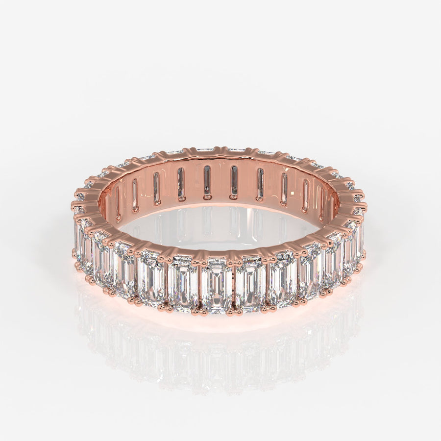 Emerald Cut Moissanite Diamond Eternity Sterling Silver Band Ring