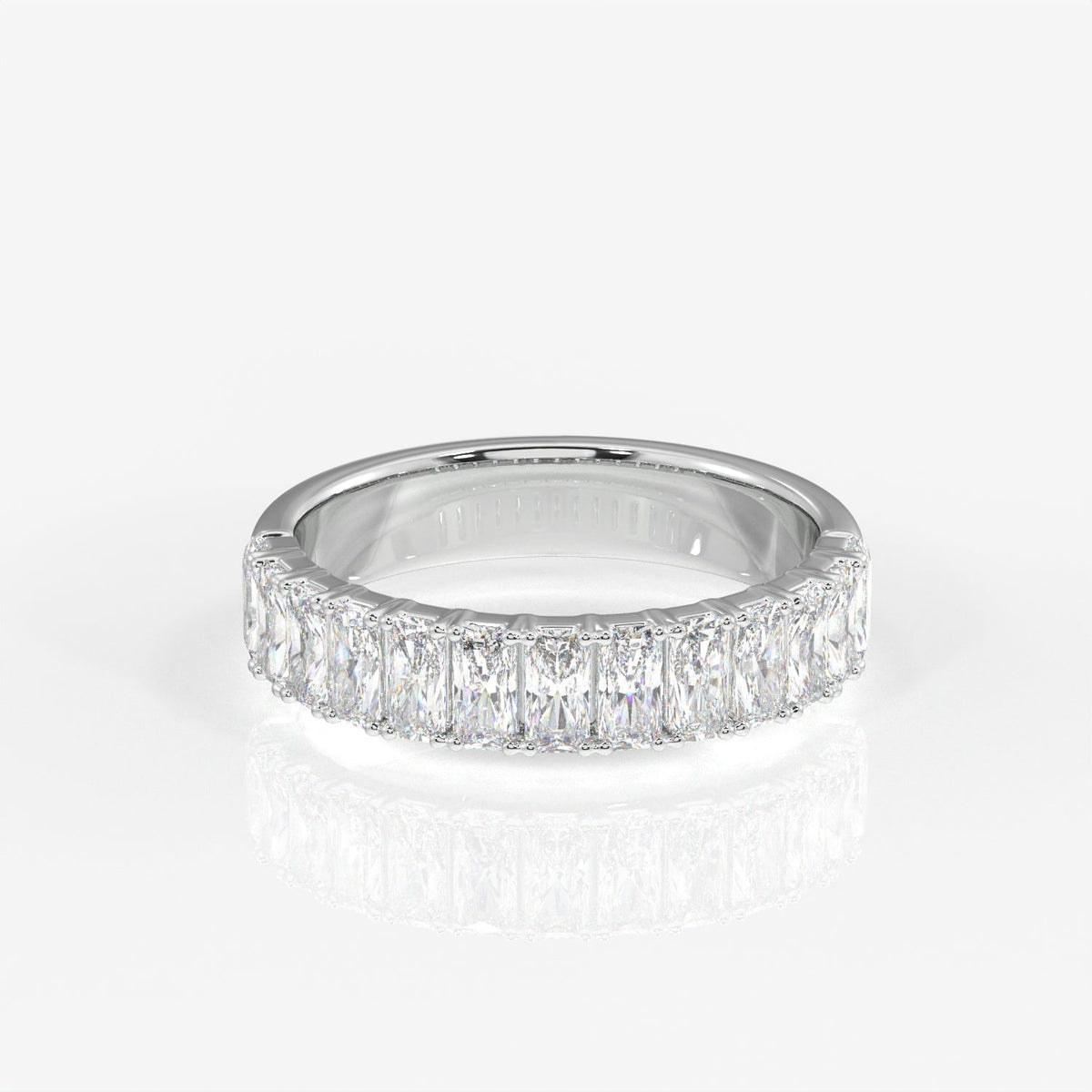 Radiant Cut Moissanite Diamond Wedding Band Sterling Silver Ring