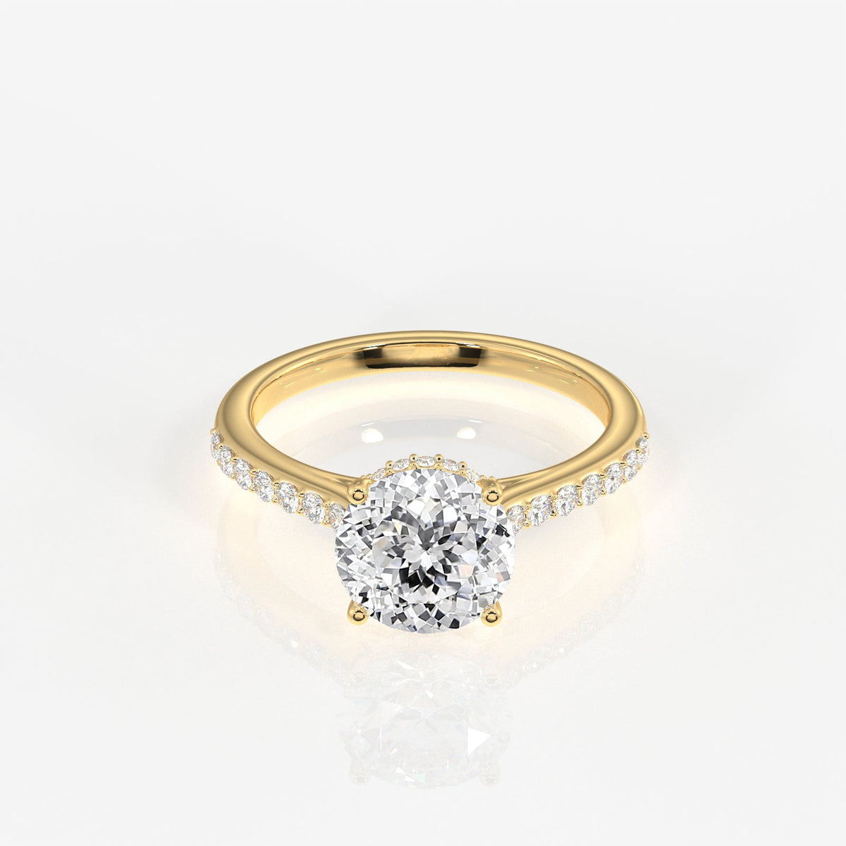 Portuguese Cut Moissanite Diamond Hidden Halo Sterling Silver Ring