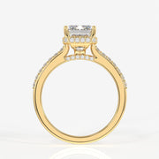 Emerald Cut Moissanite Diamond Hidden Halo Sterling Silver Ring