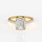Emerald Cut Moissanite Diamond Hidden Halo Sterling Silver Ring