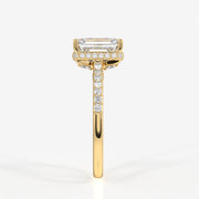 Emerald Cut Moissanite Diamond Hidden Halo Sterling Silver Ring