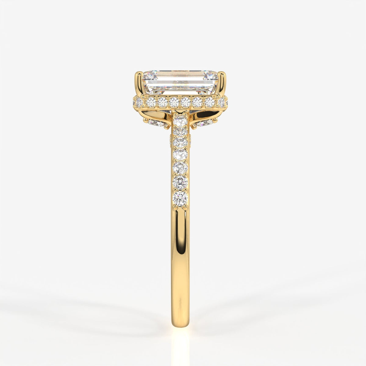 Emerald Cut Moissanite Diamond Hidden Halo Sterling Silver Ring