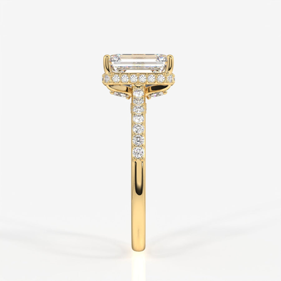 Emerald Cut Moissanite Diamond Hidden Halo Sterling Silver Ring