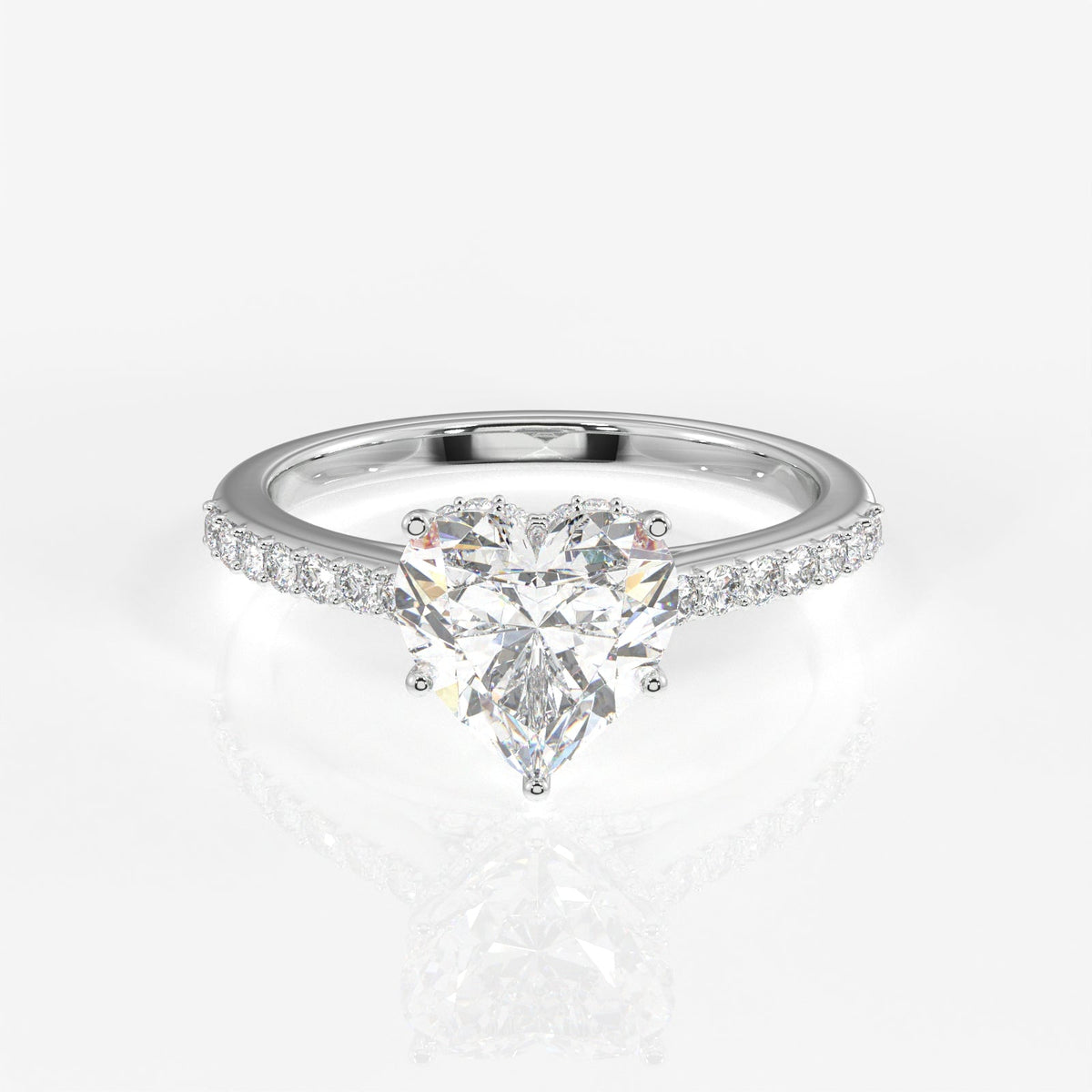 Heart Cut Moissanite Diamond Hidden Halo Sterling Silver Ring