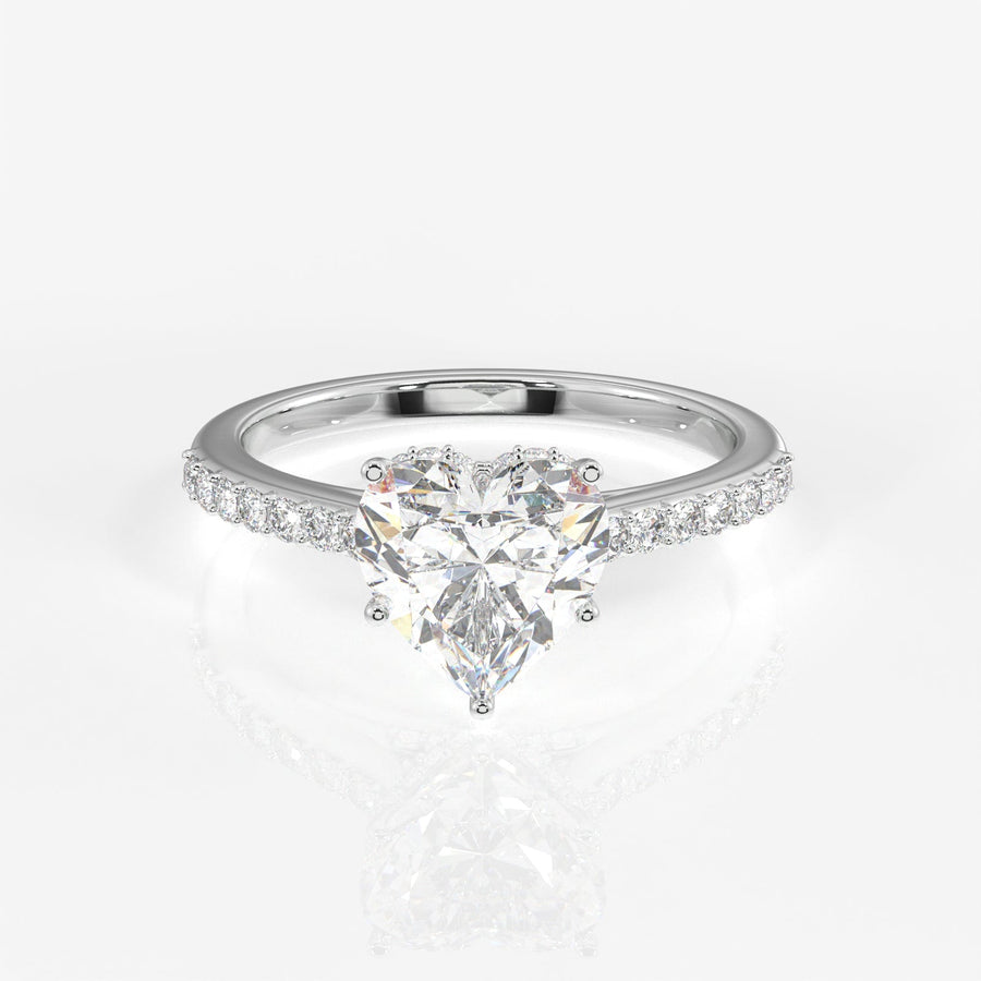 Heart Cut Moissanite Diamond Hidden Halo Sterling Silver Ring