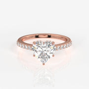 Heart Cut Moissanite Diamond Hidden Halo Sterling Silver Ring