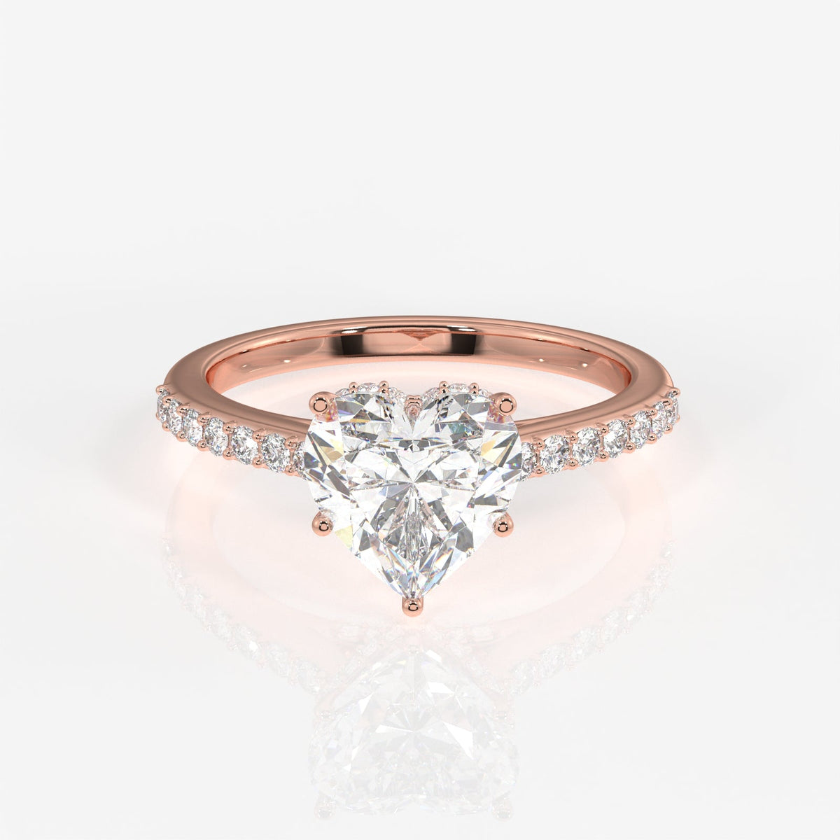 Heart Cut Moissanite Diamond Hidden Halo Sterling Silver Ring